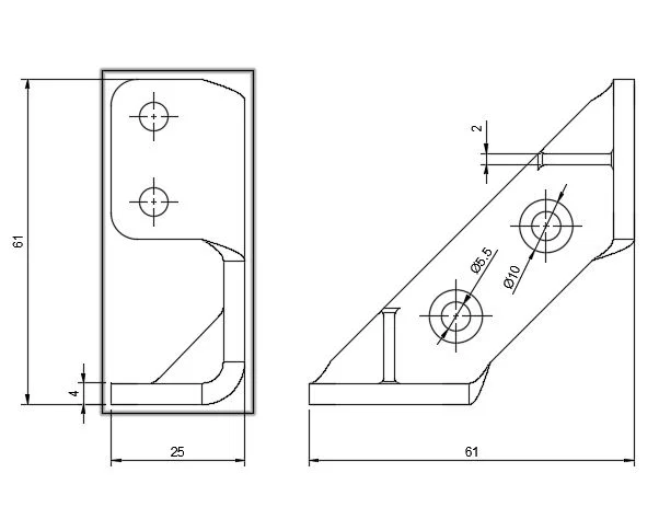Ke góc 45° có gân tăng cứng cho kệ (45° angle with reinforcing ribs) - Image 3