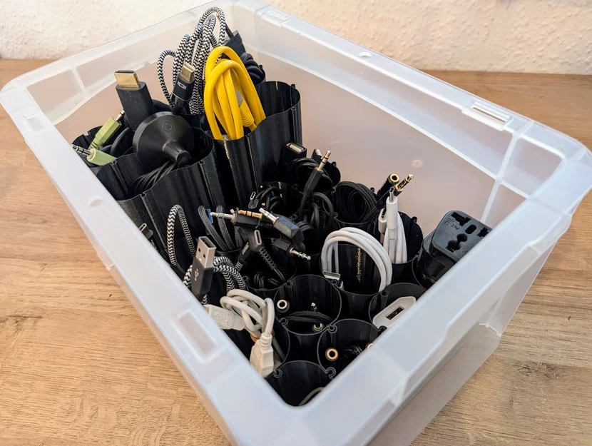 Hộp/Ngăn kéo sắp xếp dây cáp đơn giản, modular (Vase & Gridfinity) - Image 1