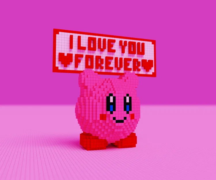 Mô hình 8-bit Kirby Valentine - Quà tặng 3D độc đáo - Image 1