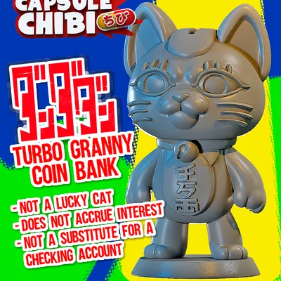 Mô hình 3D Turbo Granny Coin Bank - Heo đất mèo may mắn độc đáo