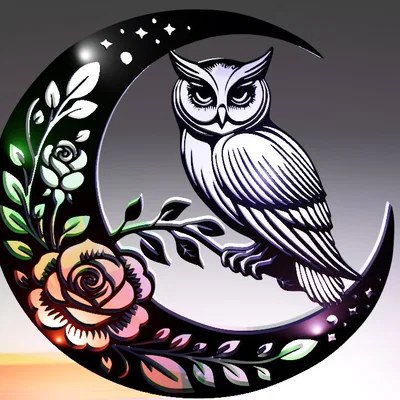 Mô hình trang trí cú đêm trên vầng trăng khuyết 3D nghệ thuật