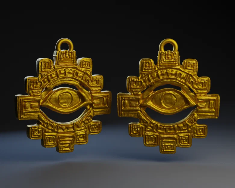 Mẫu trang sức Aztec in 3D: Bông tai, Mặt dây chuyền và Đồ trang trí - Image 1