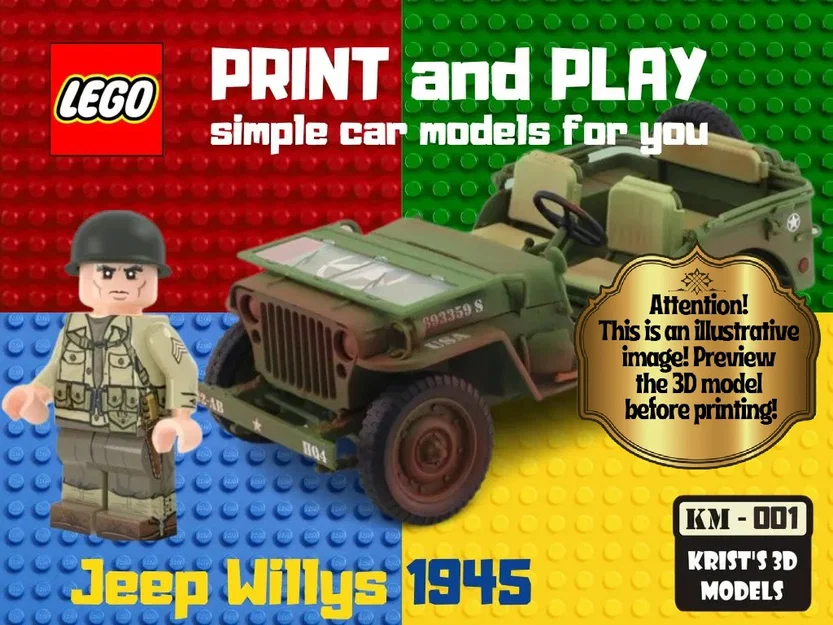 Mô hình in 3D xe Jeep Willys 1945 cho fan Lego - Image 1