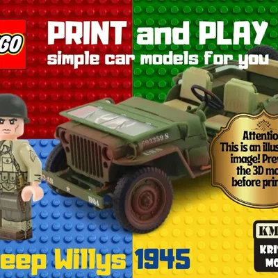 Mô hình in 3D xe Jeep Willys 1945 cho fan Lego