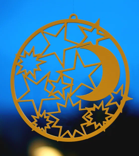 Vật phẩm trang trí treo cửa hình mặt trăng và ngôi sao (3D Print) - Image 2