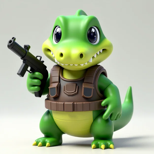 Mô hình chú cá sấu nhỏ cầm súng đáng yêu (3D Print) - Image 1
