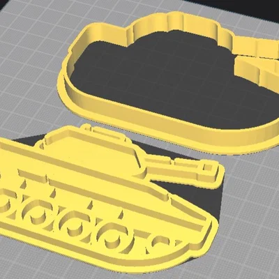 Khuôn cắt bánh quy hình xe tăng 3D in 2 mảnh dễ dàng