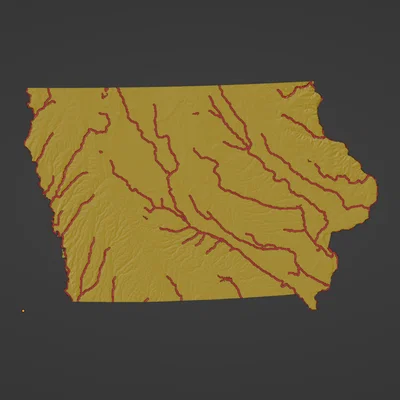 Bản đồ địa hình Iowa, USA (IA) kèm sông ngòi