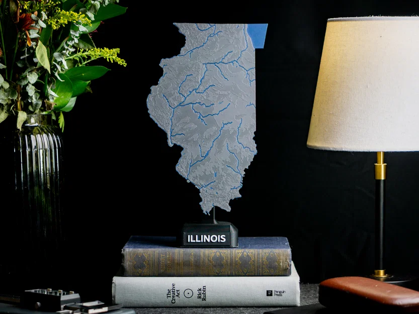 Bản đồ địa hình Illinois, USA (IL) có sông ngòi - Image 1