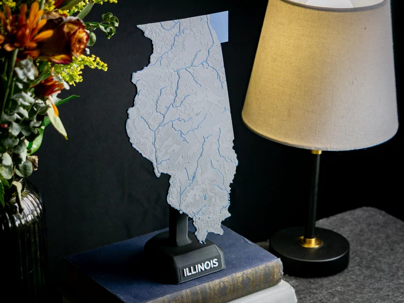 Bản đồ địa hình Illinois, USA (IL) có sông ngòi - Image 3