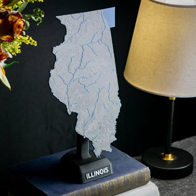 Bản đồ địa hình Illinois, USA (IL) có sông ngòi