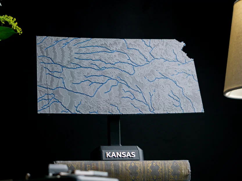 Bản đồ địa hình Kansas, USA (KS) với sông ngòi - Image 1