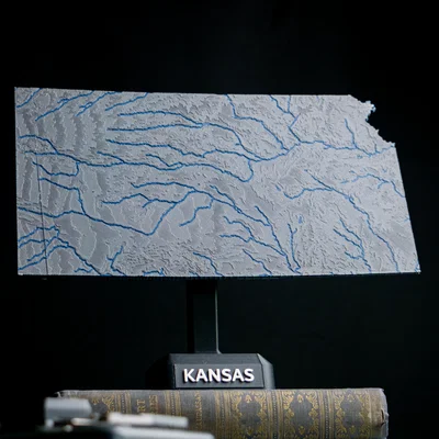 Bản đồ địa hình Kansas, USA (KS) với sông ngòi