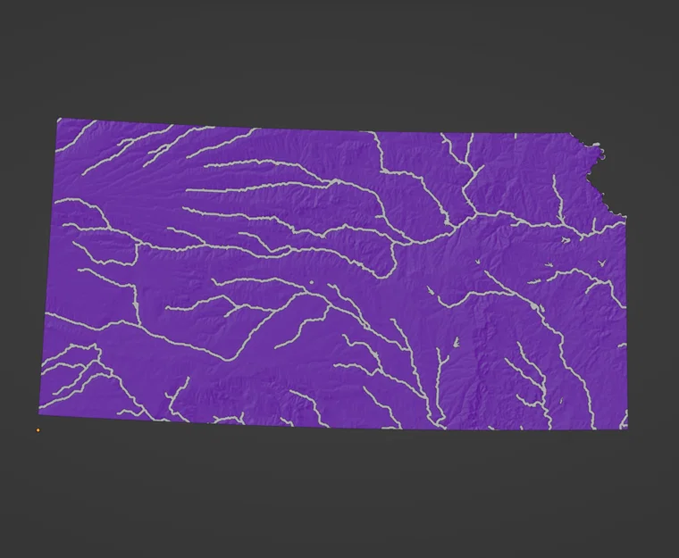 Bản đồ địa hình Kansas, USA (KS) với sông ngòi - Image 3