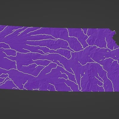 Bản đồ địa hình Kansas, USA (KS) với sông ngòi