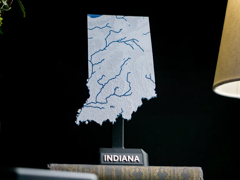 Bản đồ địa hình Indiana, USA (IN) kèm sông ngòi - Image 1