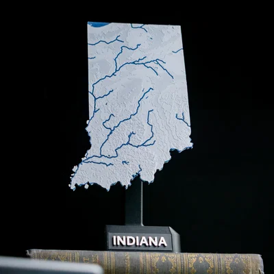 Bản đồ địa hình Indiana, USA (IN) kèm sông ngòi