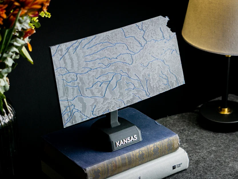 Bản đồ địa hình Kansas, USA (KS) với sông ngòi - Image 4