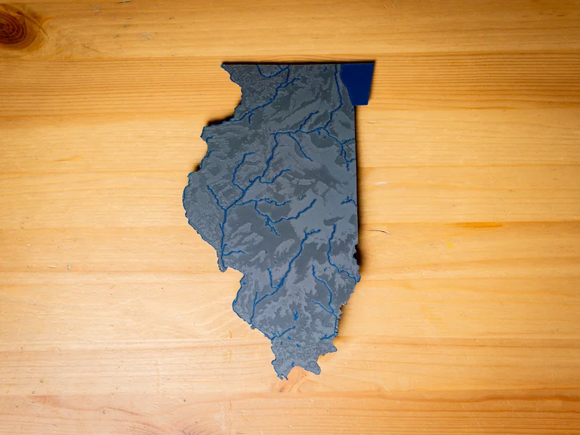 Bản đồ địa hình Illinois, USA (IL) có sông ngòi - Image 6
