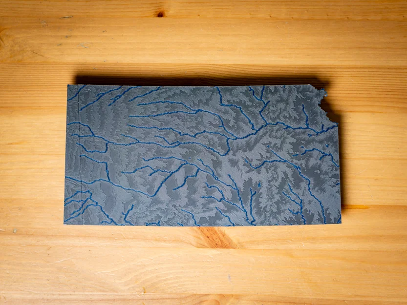 Bản đồ địa hình Kansas, USA (KS) với sông ngòi - Image 8