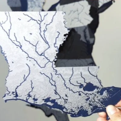 Bản đồ địa hình Louisiana, USA (LA) kèm sông ngòi