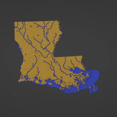 Bản đồ địa hình Louisiana, USA (LA) kèm sông ngòi