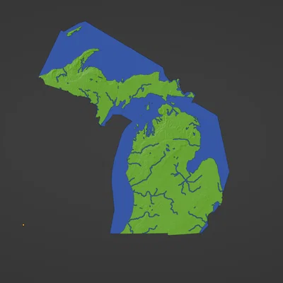Bản đồ địa hình Michigan, USA (MI) với Ngũ Đại Hồ và sông ngòi