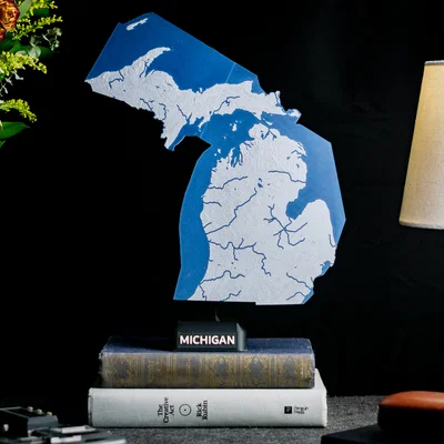 Bản đồ địa hình Michigan, USA (MI) với Ngũ Đại Hồ và sông ngòi
