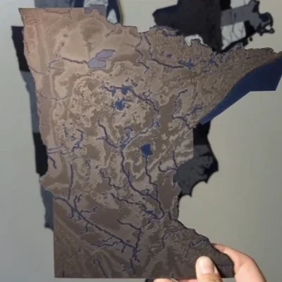 Bản đồ địa hình nổi Minnesota, USA (MN) kèm sông ngòi