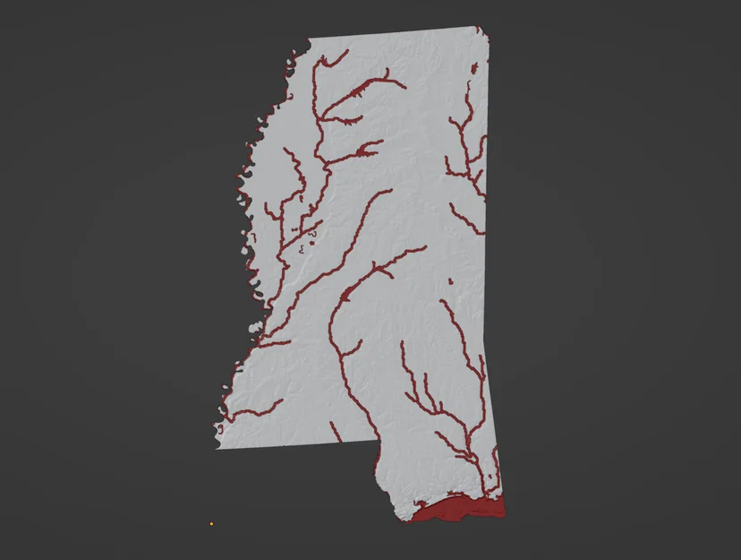 Bản đồ địa hình Mississippi, USA (MS) kèm sông ngòi - Image 3