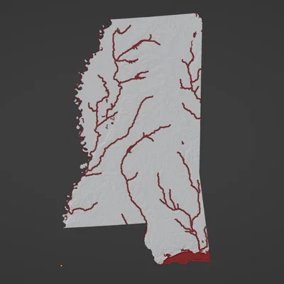 Bản đồ địa hình Mississippi, USA (MS) kèm sông ngòi