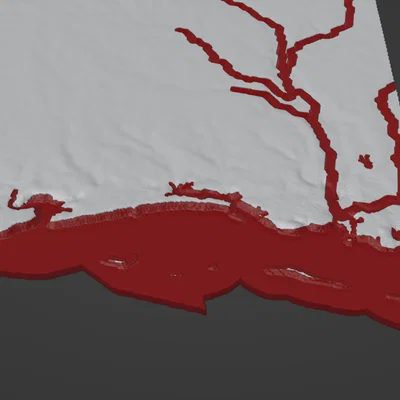 Bản đồ địa hình Mississippi, USA (MS) kèm sông ngòi