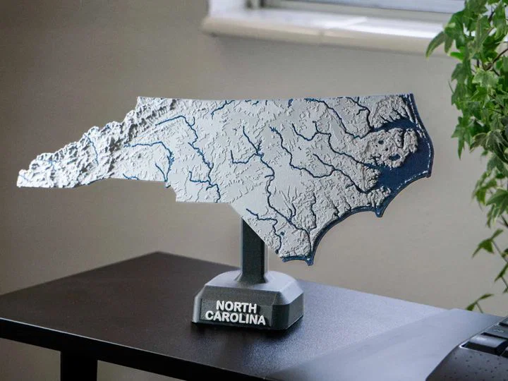 Bản đồ địa hình North Carolina, USA (NC) kèm sông ngòi - Image 1