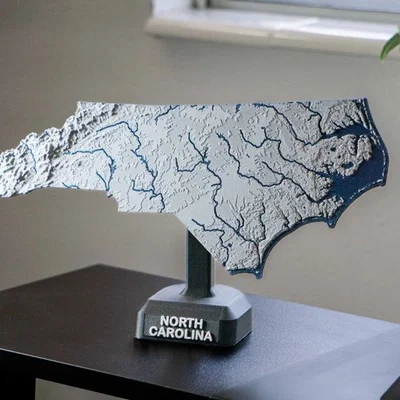 Bản đồ địa hình North Carolina, USA (NC) kèm sông ngòi