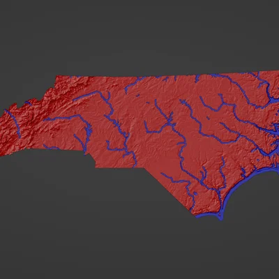 Bản đồ địa hình North Carolina, USA (NC) kèm sông ngòi