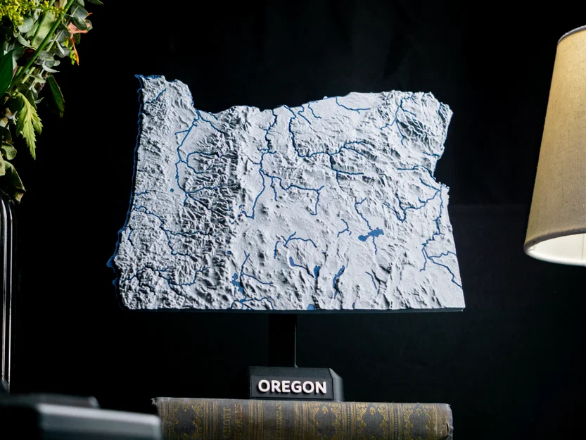 Bản đồ địa hình Oregon, USA (OR) 2 màu kèm sông hồ & thủy văn - Image 1