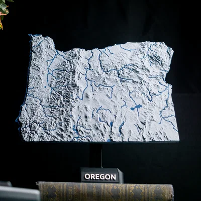 Bản đồ địa hình Oregon, USA (OR) 2 màu kèm sông hồ & thủy văn