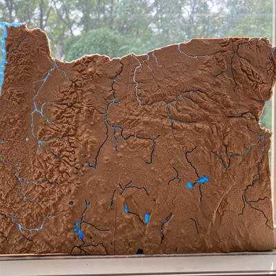 Bản đồ địa hình Oregon, USA (OR) 2 màu kèm sông hồ & thủy văn
