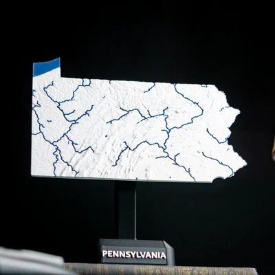 Bản đồ địa hình nổi Pennsylvania, USA (PA) kèm sông ngòi