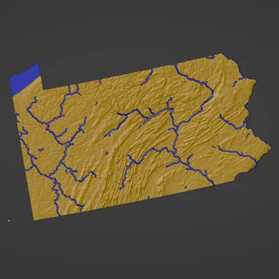 Bản đồ địa hình nổi Pennsylvania, USA (PA) kèm sông ngòi