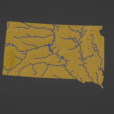Bản đồ địa hình South Dakota, USA (SD) kèm sông ngòi