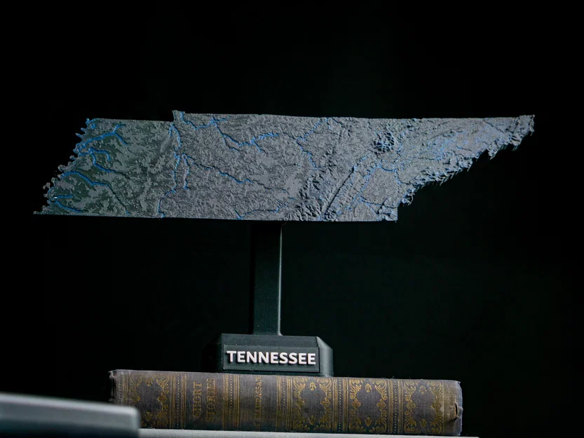 Bản đồ địa hình Tennessee, USA (TN) có sông ngòi - Image 3