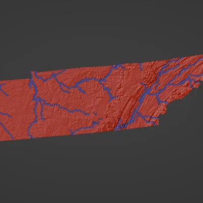 Bản đồ địa hình Tennessee, USA (TN) có sông ngòi