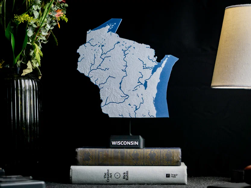 Bản đồ địa hình nổi Wisconsin, USA (WI) kèm sông ngòi - Image 1