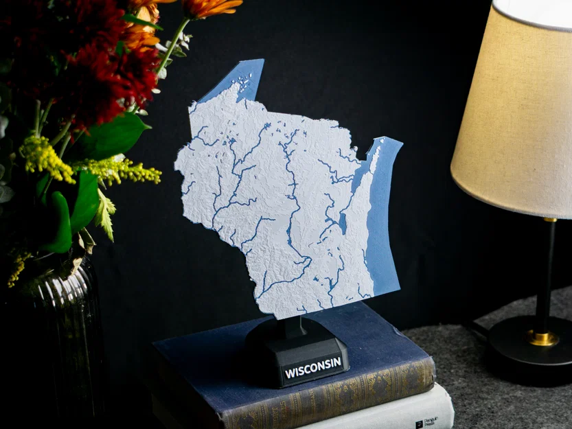 Bản đồ địa hình nổi Wisconsin, USA (WI) kèm sông ngòi - Image 5