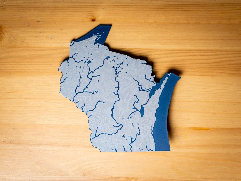Bản đồ địa hình nổi Wisconsin, USA (WI) kèm sông ngòi - Image 6