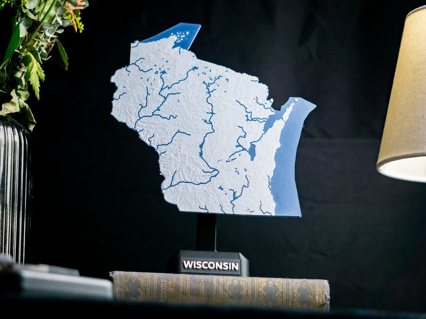 Bản đồ địa hình nổi Wisconsin, USA (WI) kèm sông ngòi - Image 7