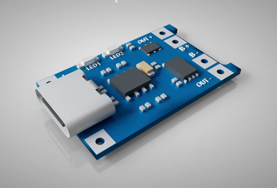 Mô hình 3D mạch sạc pin TP4056 USB-C dùng cho thiết kế vỏ hộp - Image 1