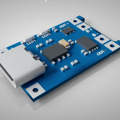 Mô hình 3D mạch sạc pin TP4056 USB-C dùng cho thiết kế vỏ hộp