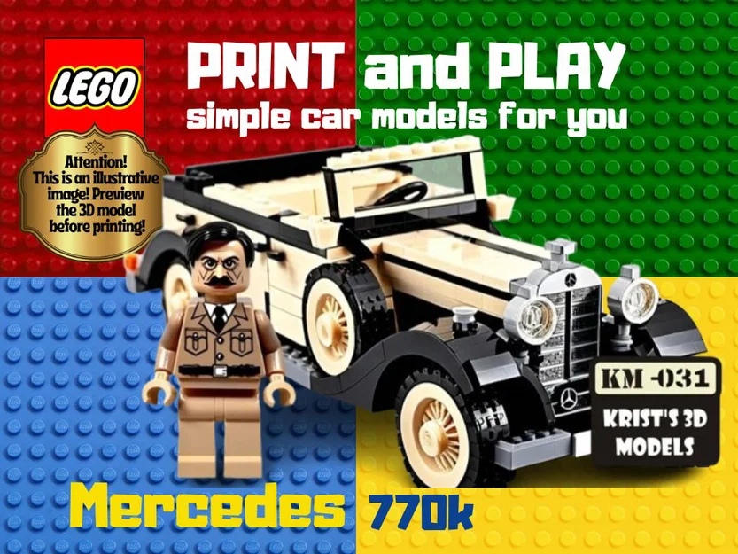 Mô hình xe Mercedes 770k phong cách LEGO để in 3D - Image 1